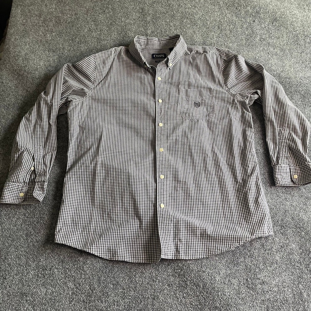 Chaps Mens XL Black White Gingham Button Down Shirt Easy Care Long Sleeve Logo